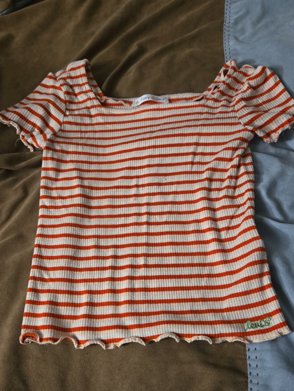 Levi's Orange & White Striped Ribbed Puff Sleeve Crop Top